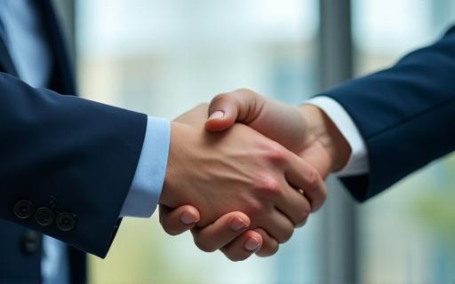Handslag mellan en rekryterare och en kandidat, symboliserar ny anställning.